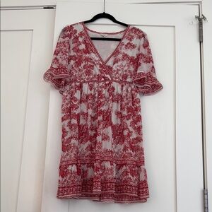 Max Studio Red and White Flutter Sleeve Sundress